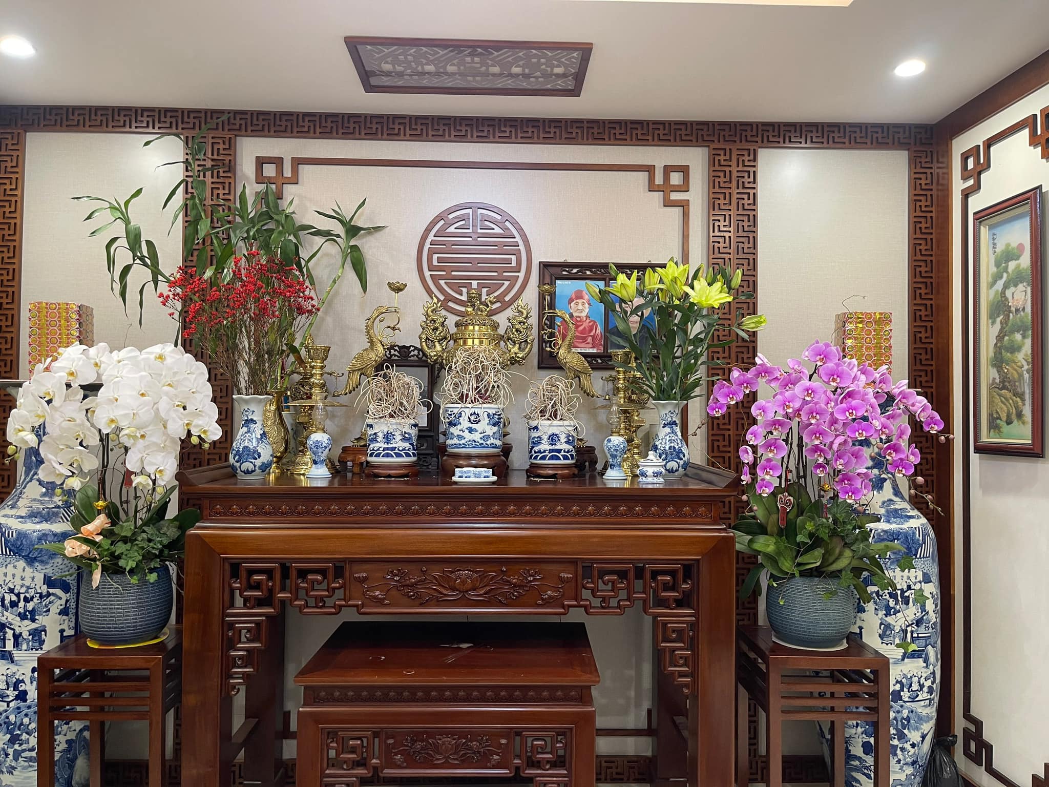 Hoa lan hồ điệp chưng bàn thờ ngày Tết