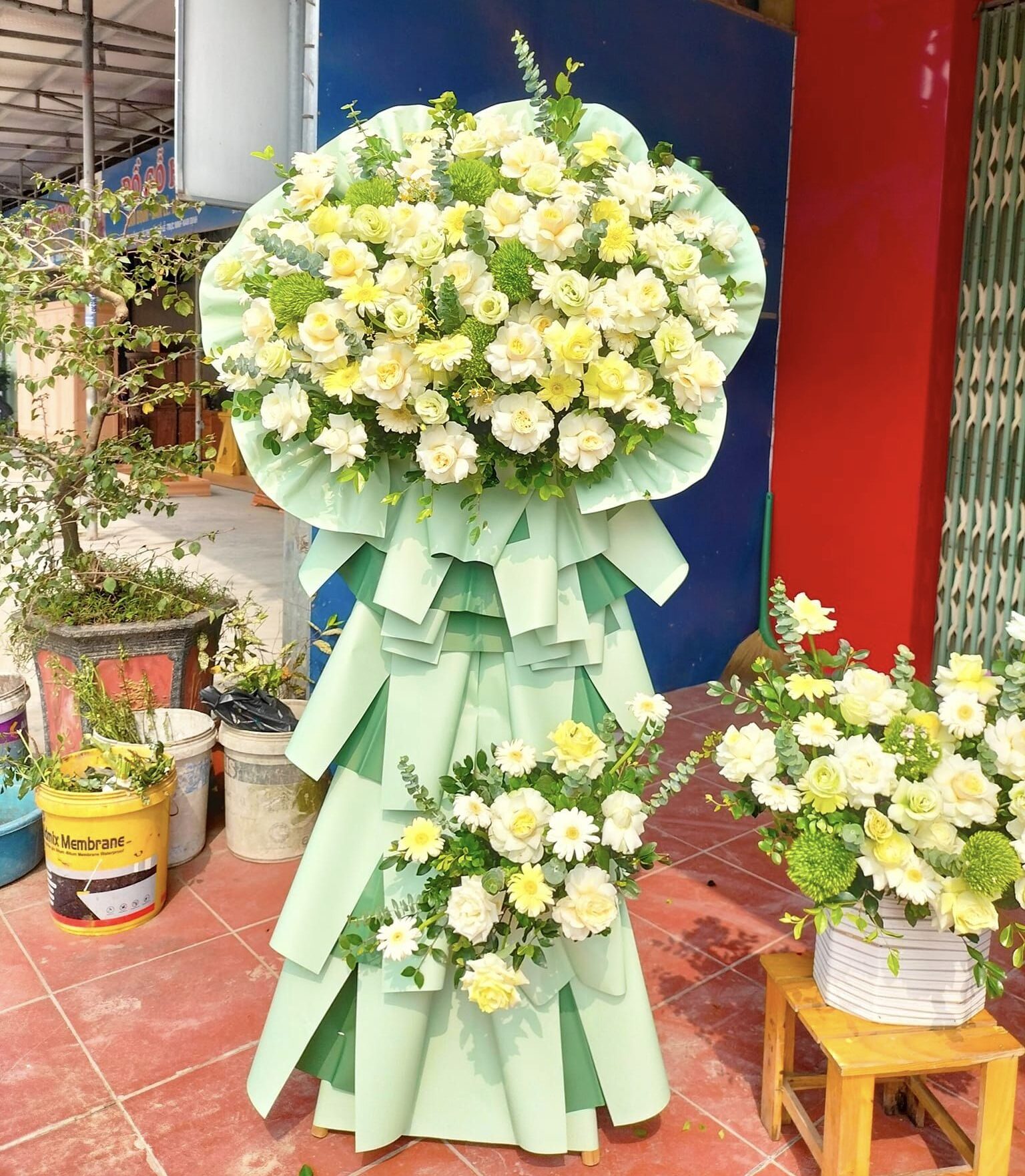 hoa khai trương màu xanh lá đẹp